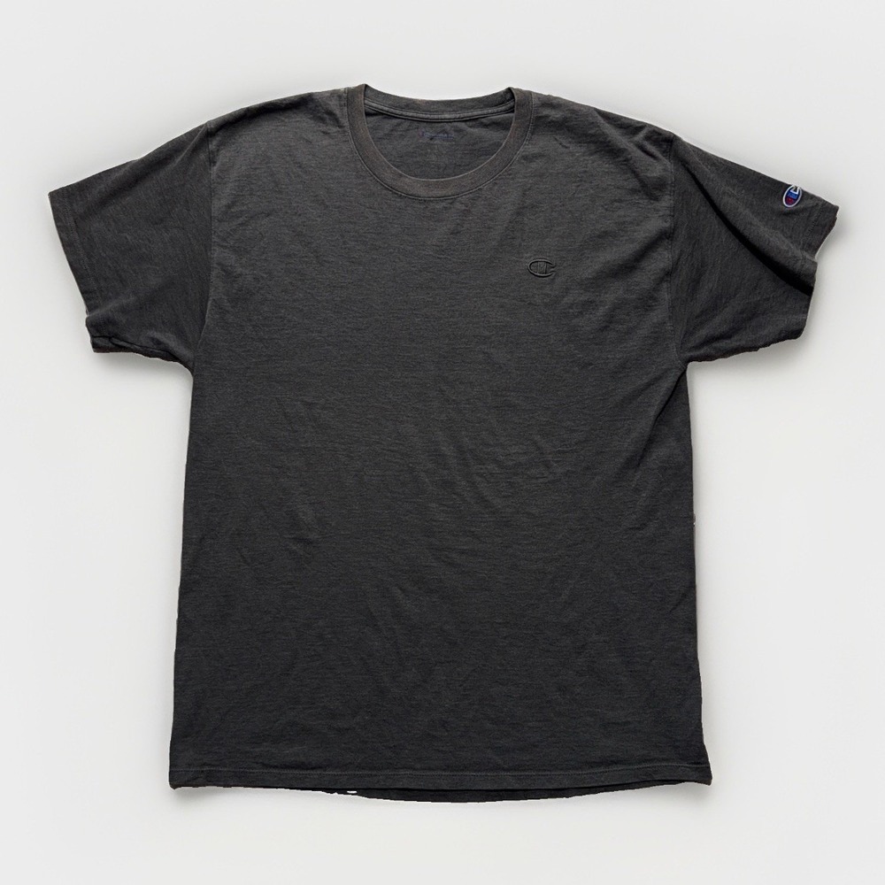 Champion Mens L T Shirt Gray Heather Charcoal Short Sleeve Crew Neck Casual Tee